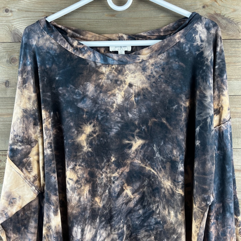 Umgee Womens Shirt Tie Dye Boho Grunge Dolman Sleeves Twist Collar Large‎ - Picture 2 of 8